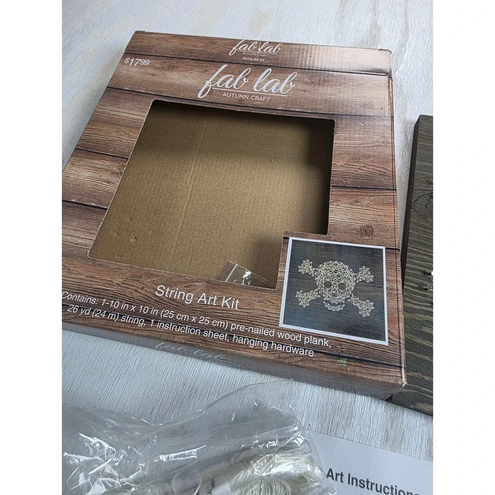 Fab Lab String Art Kit Skull Crossbones Wood Plank DIY Gothic Grunge Decor
